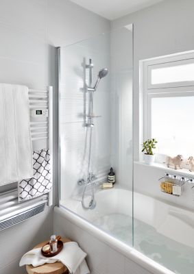 Pare-baignoire 1 volet verre transparent anticalcaire GoodHome Calera H. 140 x l. 85 cm