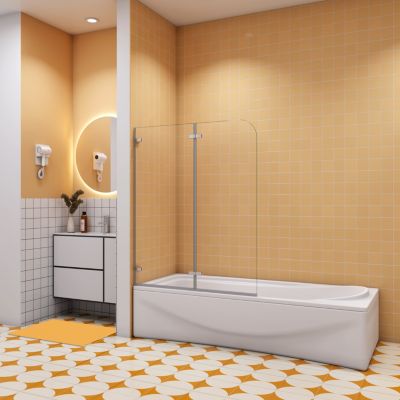 pare baignoire 100x140cm,pivotant et repliable 180 degrés,5mm verre de sécurit,facile à nettoyer