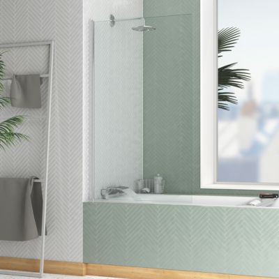 Pare-baignoire 140x80 cm, profilé aluminium chromé, Galedo, Essentiel
