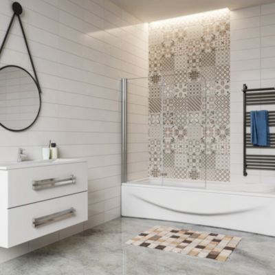 Pare baignoire 2 volet pliante et pivotant chrome - L.100 x H.140 cm en 6mm verre anticalcaire
