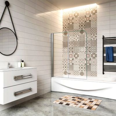 Pare baignoire 2 volet pliante et pivotant chrome - L.120 x H.140 cm en 6mm verre anticalcaire