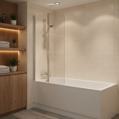 Pare-baignoire 2 volets pivotants design 80x140 cm aluminium chromé 5 mm - Kordo