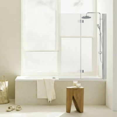Pare-baignoire 2 volets pivotants transparent H.140 x l.100 cm, profilés argenté, Schulte