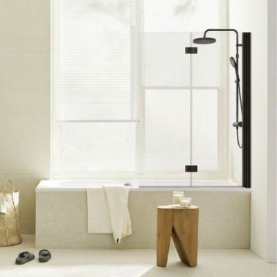 Pare-baignoire 2 volets pivotants transparent H.140 x l.100 cm, profilés noir, Schulte