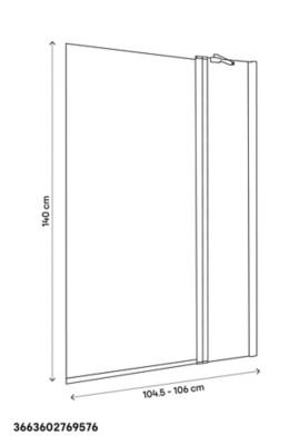Pare-baignoire 2 volets verre transparent profilé finition poli GoodHome Calera H. 140 x l. 104 cm