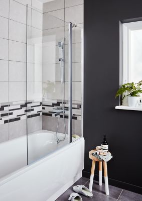 Pare-baignoire 2 volets verre transparent profilé finition poli GoodHome Calera H. 140 x l. 104 cm