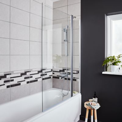 Pare-baignoire 2 volets verre transparent profilé finition poli GoodHome Calera H. 140 x l. 104 cm