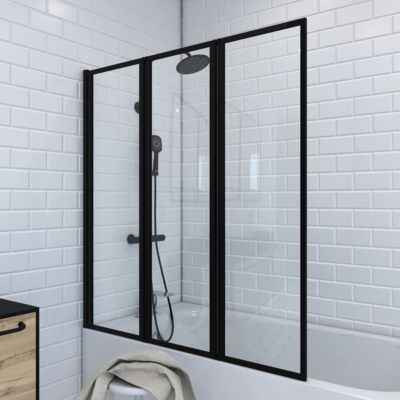 Pare baignoire à 3 volets pivotants (143x125 cm - Noir Mat)