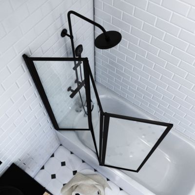 Pare baignoire à 3 volets pivotants (143x125 cm - Noir Mat)