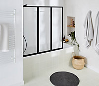Pare-baignoire 3 volets pivotants verre transparent profilé noir mat 127 x 121 cm Schulte