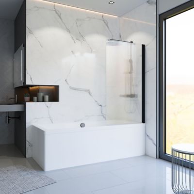 Pare-baignoire 80 x 140 cm Schulte, 1 volet pivotant, verre transparent rainuré, profilé noir