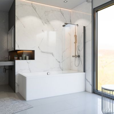 Pare-baignoire 80 x 140 cm, Schulte, paroi de baignoire 1 volet pivotant, verre transparent anticalcaire, gun metal