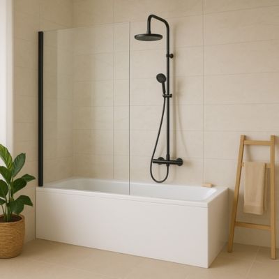 Pare-baignoire 80x140 cm verre anticalcaire 6mm fixe en aluminium Noir mat ESSEBAGNO