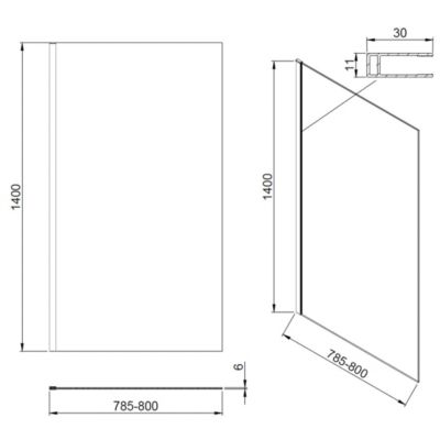 Pare-baignoire 80x140 cm verre anticalcaire 6mm fixe en aluminium Noir mat ESSEBAGNO