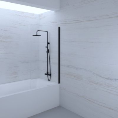 Pare-baignoire 80x140 cm verre anticalcaire 6mm fixe en aluminium Noir mat ESSEBAGNO