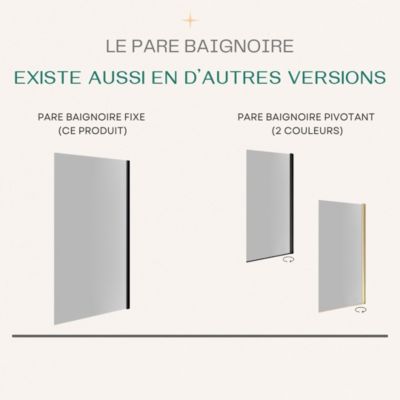 Pare-baignoire 80x140 cm verre anticalcaire 6mm fixe en aluminium Noir mat ESSEBAGNO
