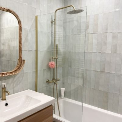 Pare-baignoire 80x140 cm verre anticalcaire 6mm fixe en aluminium Or brossé ESSEBAGNO