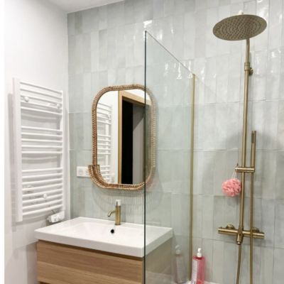 Pare-baignoire 80x140 cm verre anticalcaire 6mm fixe en aluminium Or brossé ESSEBAGNO