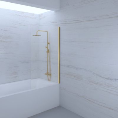Pare-baignoire 80x140 cm verre anticalcaire 6mm fixe en aluminium Or brossé ESSEBAGNO