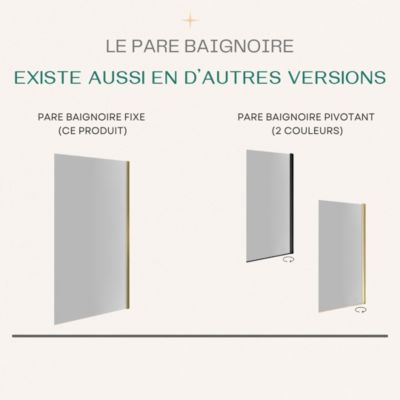 Pare-baignoire 80x140 cm verre anticalcaire 6mm fixe en aluminium Or brossé ESSEBAGNO
