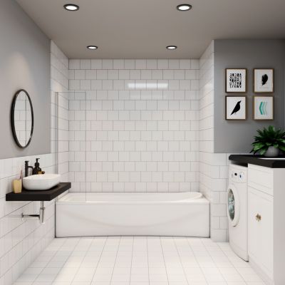 pare baignoire Argent 40x130cm,paroi fixée,5mm verre anticalcaire,style industriel et Installation réversible