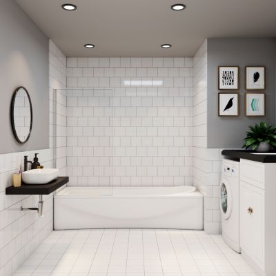 pare baignoire Argent 70x130cm,paroi fixée,5mm verre anticalcaire,style industriel et Installation réversible