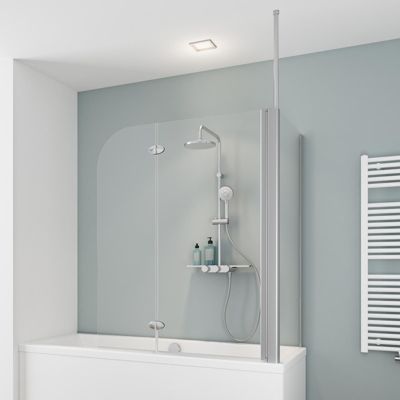 Pare-baignoire avec retour fixe Schulte - 70x115x140cm - rabattable - 2 volets pivotants - verre 5 mm - alu-argenté