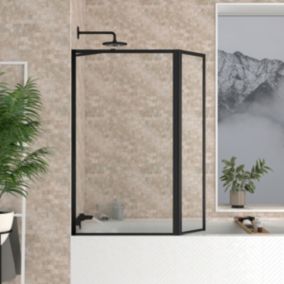 Pare-baignoire avec volet pivotant 70+30 x 130 cm noir mat Dark Edge Galedo