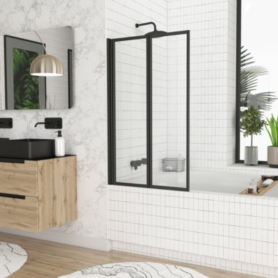 Pare-baignoire avec volet pivotant 70 x 120 cm noir mat Galedo