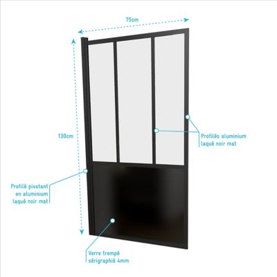 Pare baignoire Black Indus pivotant noir 130 x 75cm Galedo