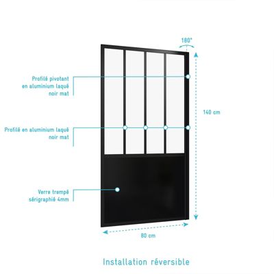 Pare baignoire Black Indus pivotant noir 130 x 75cm Galedo