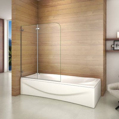 Pare baignoire chromé 2 volets - L.100 x H.140cm - 5mm verre sécurité - Pivotant et repliable 180 degré