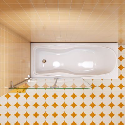 Pare baignoire chromé 2 volets - L.110 x H.140cm - 5mm verre sécurité - Pivotant et repliable 180 degré