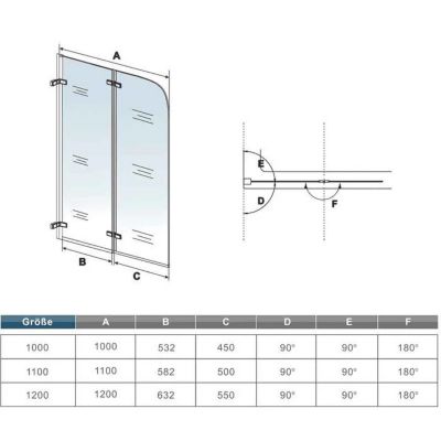 Pare baignoire chromé 2 volets - L.110 x H.140cm - 5mm verre sécurité - Pivotant et repliable 180 degré
