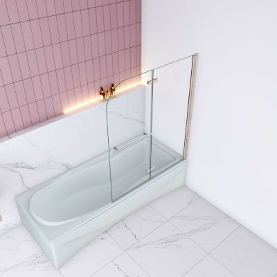 Pare baignoire Chrome au angle arrondis pivotant 180 degrés,L120xH140cm, 6mm verre anticalcaire avec porte serviette