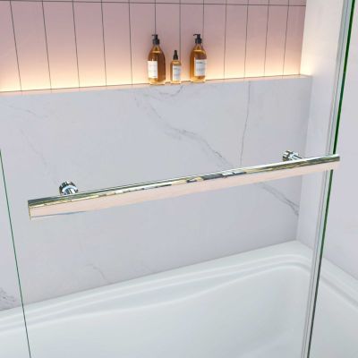 Pare baignoire Chrome au angle arrondis pivotant 180 degrés,L120xH140cm, 6mm verre anticalcaire avec porte serviette