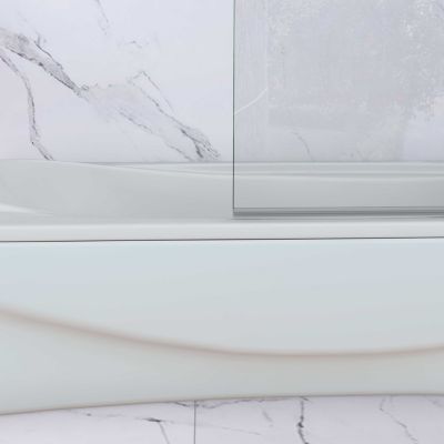 Pare baignoire Chrome au angle arrondis pivotant 180 degrés L90xH140cm,6mm verre anticalcaire avec bande central dépoli