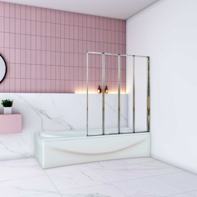 Pare baignoire Chrome pliante L100xH140cm avec pliante 4 volets pliants 180 degrés,Installation réversible,4mm verre trempé