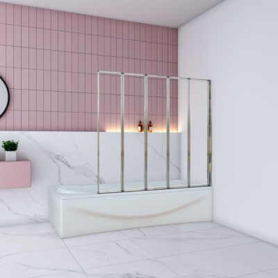 Pare baignoire Chrome pliante,L120xH140cm avec pliante 5 volets pliants 180 degrés,Installation réversible,4mm verre trempé