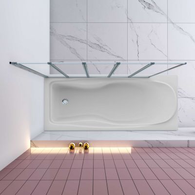 Pare baignoire Chrome pliante,L120xH140cm avec pliante 5 volets pliants 180 degrés,Installation réversible,4mm verre trempé