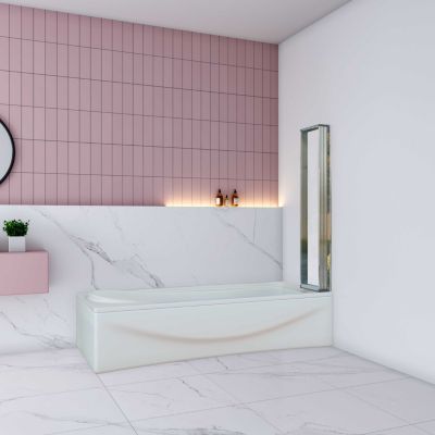 Pare baignoire Chrome pliante,L120xH140cm avec pliante 5 volets pliants 180 degrés,Installation réversible,4mm verre trempé