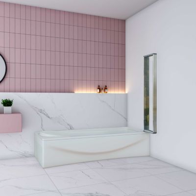 Pare baignoire Chrome pliante,L120xH140cm avec pliante 5 volets pliants 180 degrés,Installation réversible,4mm verre trempé