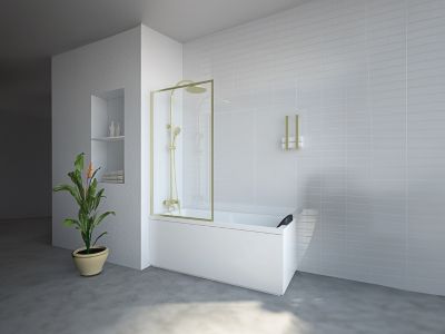 Pare baignoire doré style art déco - 80 x 140 cm - Verre trempé - BRADENTON