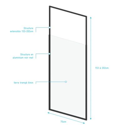 Pare-baignoire extensible 75 x 153/202 cm noir mat Galedo