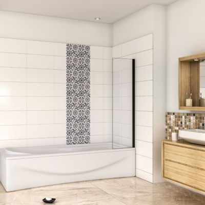 Pare-baignoire fixé 40x130cm,paroi fixée,5mm verre anticalcaire,noir mat style industriel et simplicité