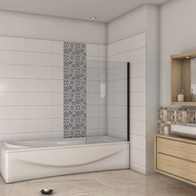 Pare-baignoire fixé 70x130cm,paroi fixée,5mm verre anticalcaire,noir mat style industriel et simplicité