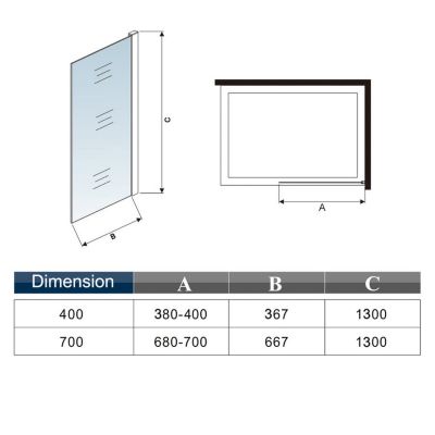 Pare baignoire fixe 1 volet chrome - L.70 x H.130 cm en 5mm verre anticalcaire