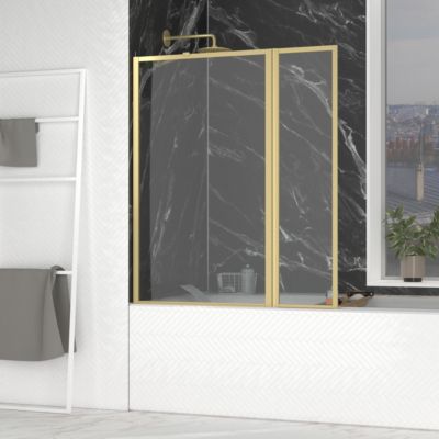 Pare-baignoire fixe avec volet pivotant 130+30 x 70 cm, profilés aluminium doré brossé, Galedo Golden Edge