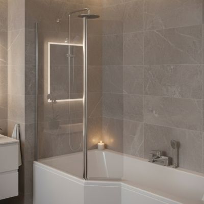 Pare-baignoire fixe avec volet pivotant design 107 x 140 cm aluminium chromé verre 5 mm - Oblik