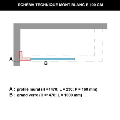 Pare Baignoire fixe en verre sécurité ép 6mm - L100xH147 cm - profilé blanc brillant - SUPERBAN Mont Blanc E